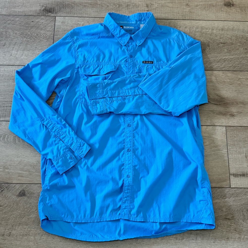 Simms Guide Series Long Sleeves‎ Vented UPF Button Down Shirt 2XL Outdoor Hiking